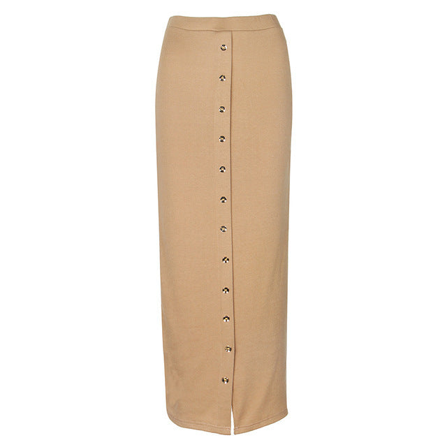 Half-Length Skirt Muslim Button Ladies Pencil Skirt