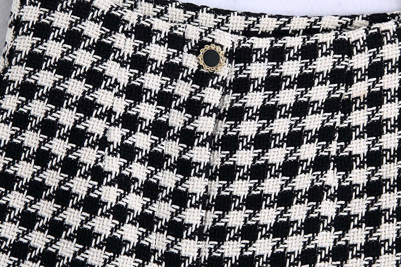 Fashion Ladies Houndstooth Texture Suit Big Shorts