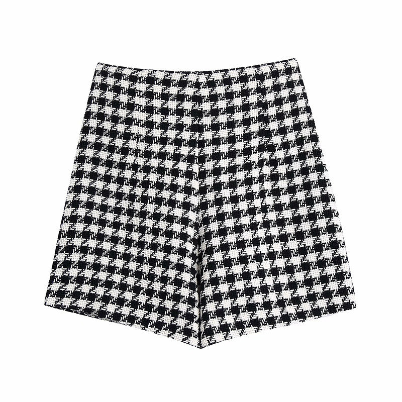 Fashion Ladies Houndstooth Texture Suit Big Shorts