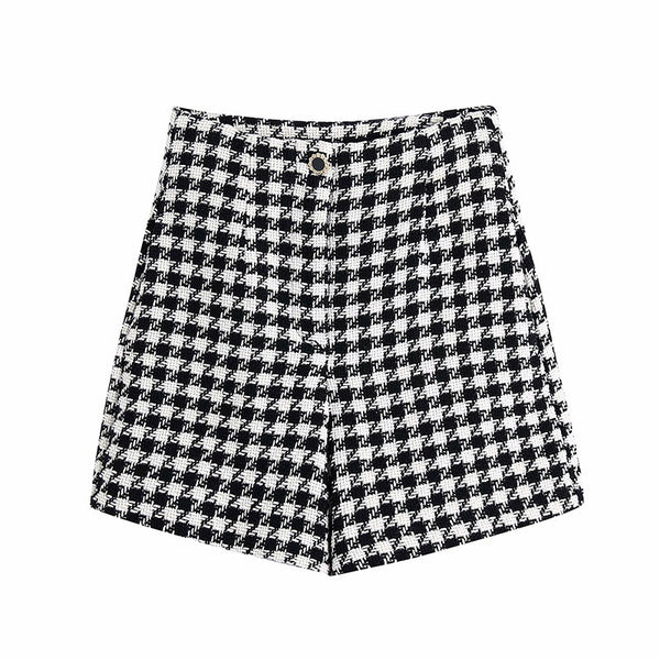 Fashion Ladies Houndstooth Texture Suit Big Shorts